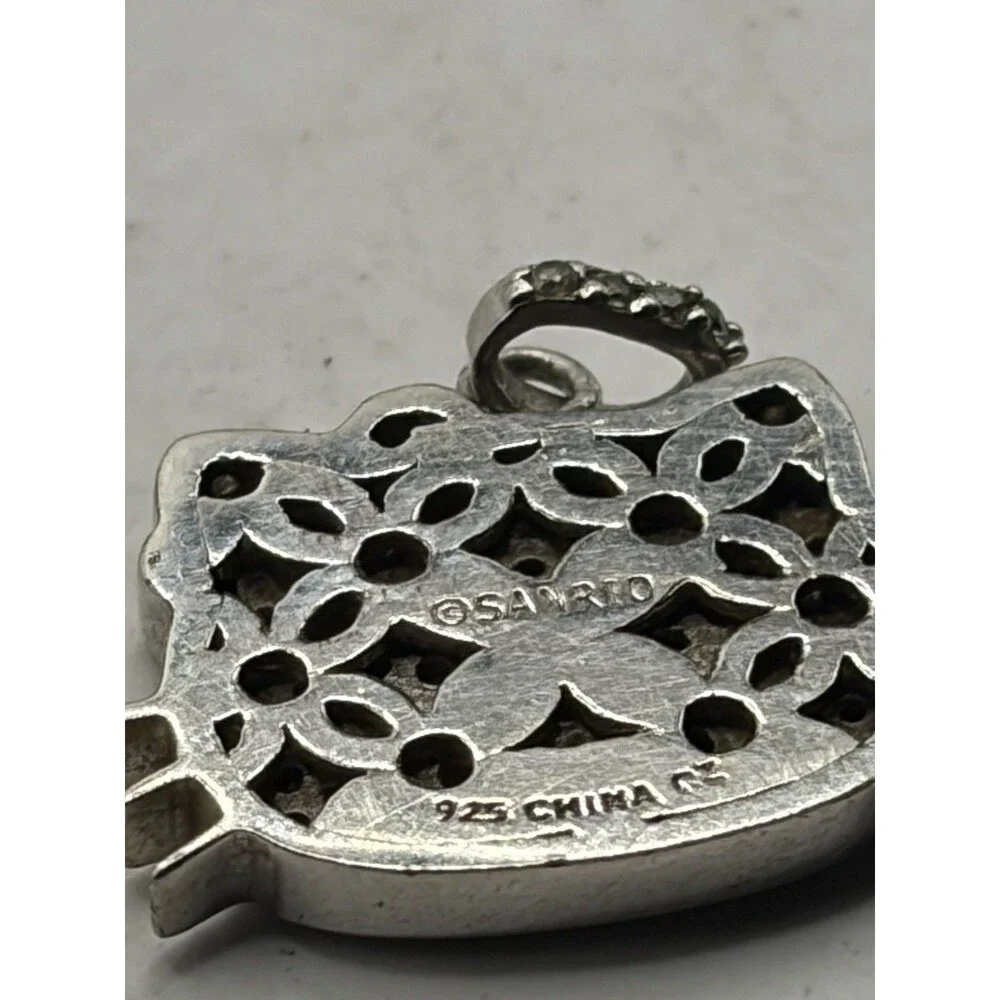 Hello Kitty Sterling Silver Sanrio Rhinestone Head Pendant 925